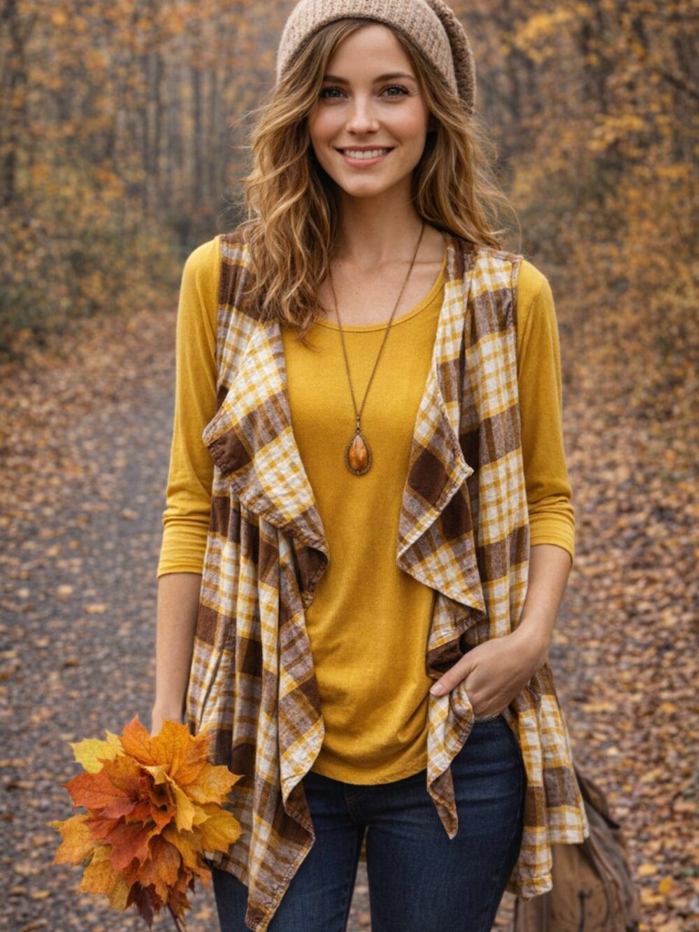 Cato Shirt and Vest Layered Set — Mustard Top + Plaid Vest Size 18/20